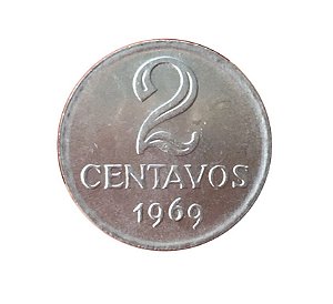 Moeda Antiga do Brasil 2 Centavos de Cruzeiro 1969