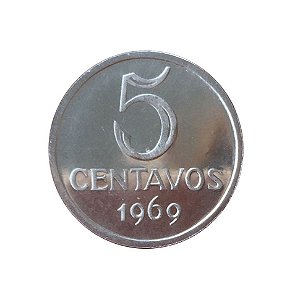 Moeda Antiga do Brasil 5 Centavos de Cruzeiro 1969 - PROOF