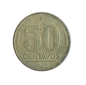 Moeda Antiga do Brasil 50 Centavos de Cruzeiro 1943 - Getúlio Vargas