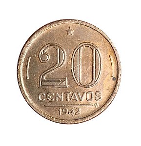 Moeda Antiga do Brasil 20 Centavos de Cruzeiro 1942 - Getúlio Vargas