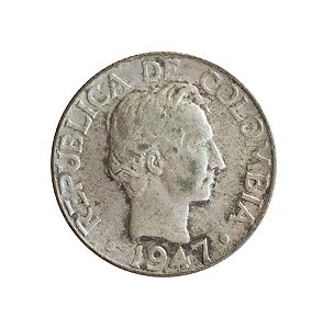 Moeda Antiga da Colômbia 10 Centavos 1947/5 B - Data Emendada