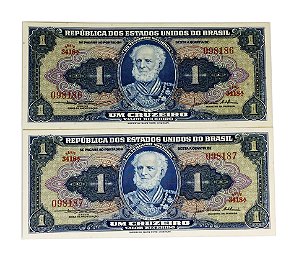 02 Cédulas Antigas do Brasil 1 Cruzeiro 1956 sequenciadas