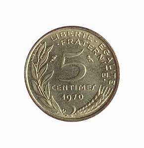 Moeda Antiga da França 5 Centimes 1970