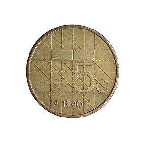 Moeda Antiga da Holanda 5 Gulden 1990