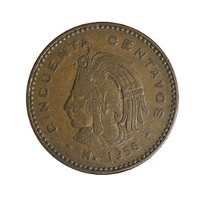 Moeda Antiga do México 50 Centavos 1956