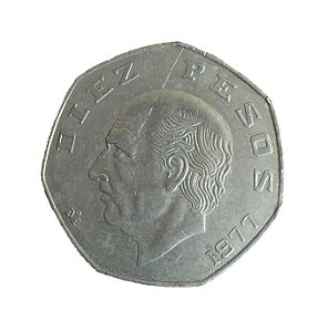 Moeda Antiga do México 10 Pesos 1977