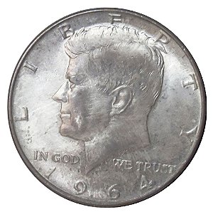 Moeda Antiga dos Estados Unidos kennedy Half Dollar 1964