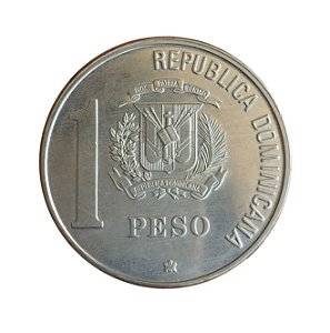Moeda Antiga da República Dominicana 1 Peso 1988 - Comemoração do V Centenário do Descobrimento e Evangelização da América