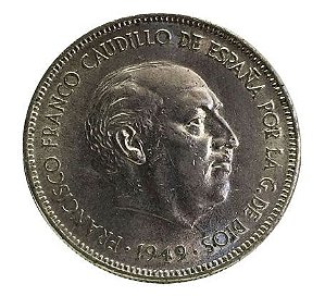 Moeda Antiga da Espanha 5 Pesetas 1949 (50)