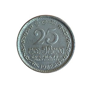 Moeda Antiga de Sri-Lanka 25 Cents 1982