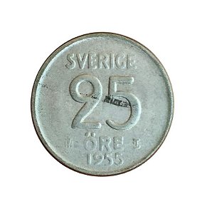Moeda Antiga da Suécia 25 Ore 1955 TS