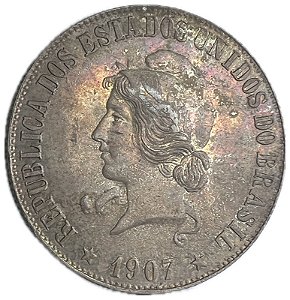 Moeda Antiga do Brasil 2000 Réis 1907