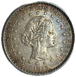 Moeda Antiga do Brasil 500 Réis 1913 - Estrelas Soltas