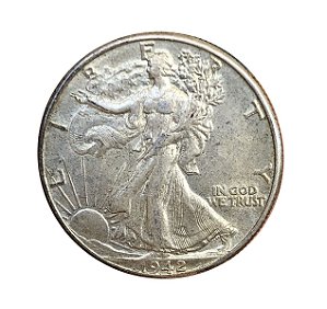 Moeda Antiga dos Estados Unidos Half Dollar 1942 - Walking Liberty