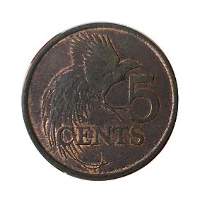 Moeda Antiga de Trinidade e Tobago 5 Cents 1983
