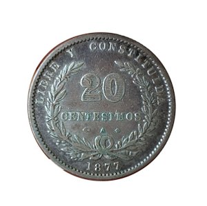 Moeda Antiga do Uruguai 20 Centésimos 1877