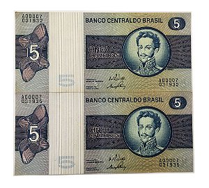 02 Cédulas Antigas do Brasil 5 Cruzeiros 1970 - D. Pedro I