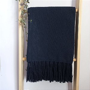 Manta Decorativa Boho Escama Algodão Marinho