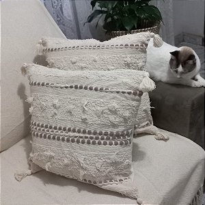 Jogo com Duas Capas de Almofadas Boho em Algodão Bordado Marrom