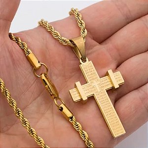 Cordão com crucifixo de oração Aço cirúrgico