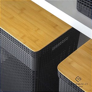 Cesto de Roupas GRID Preto Tampa de Bambu (49L) - OU CG455P