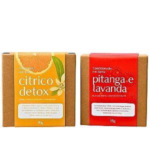 Kit Shampoo Cítrico e Condicionador Sólido Pitanga - Limpeza Profunda Cabelos Oleosos/Normais