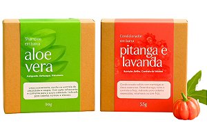 Kit Shampoo Sólido Aloe Vera e Condicionador Pitanga - Hidratação, Anti Queda, Anti Caspa - Cabelos Secos/Normais