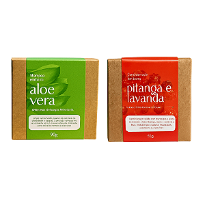 Kit Shampoo Sólido Aloe Vera e Condicionador Pitanga - Hidratação, Anti Queda, Anti Caspa - Cabelos Secos/Normais