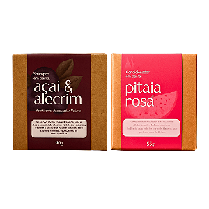 Kit Shampoo Sólido de Açaí e Condicionador de Pitaia - Força e Revitalização Capilar - Cabelos Danificados e Frágeis