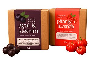 Kit Shampoo Sólido de Açaí e Condicionador de Pitanga - Força e Revitalização Capilar - Cabelos Danificados e Frágeis