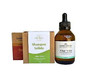Kit para Cabelos Secos: Shampoo Aloe Vera + Condicionador Pitaia +  Óleo de Aloe Vera