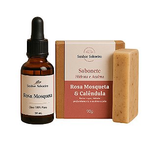 Kit Óleo de Rosa Mosqueta 30 mL + Sabonete Clareador de Manchas e Estrias 90g