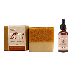 Kit Pele de Porcelana: Sabonete de Açafrão Dolomita + Óleo Rosa Mosqueta 30mL - Clareador Anti-Foliculite Anti-estrias