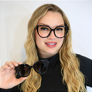 Kit Perfeito – Clipon Diva preto + Cordão + Limpa lentes – por R$199,00