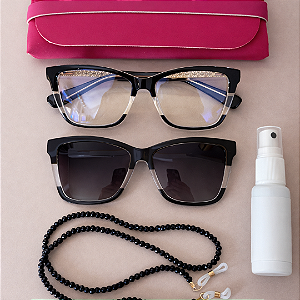 Clipon Estela Preto com transparente + Kit de Acessórios