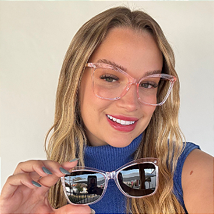 Armação para óculos de grau clipon 2 em 1 Rosa translucido Clara