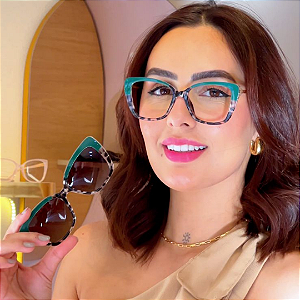 Armação para óculos de grau 2 em 1 clipon verde com estampa