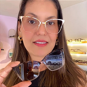 Armação para óculos de grau 2 em 1 clipon metal dourado