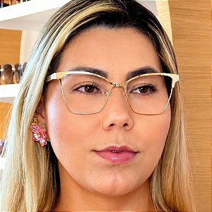 Armação para óculos de grau 2 em 1 clipon metal dourado Olivia - Ideal par rosto redondo