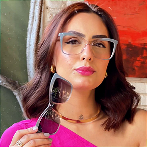 Armação para óculos de grau 2 em 1 clipon cinza clarinho