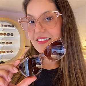 Armação para óculos de grau 2 em 1 clipon rose translúcido