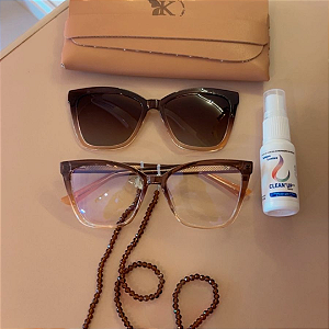 Kit Verão 🌴 - Clipon Aurora marrom translucido + Cordão + Limpa lentes – por R$199,00