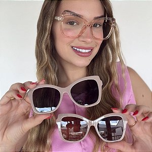 Clip-on 3 em 1 Duna rose translúcido – Armação para Grau Plus Size