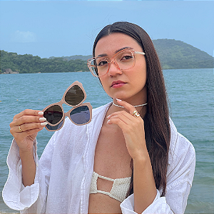 Armação para óculos de grau 3 em 1 rose translucido Duna - ideal para multifocal