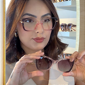 Armação para óculos de grau 2 em 1 clipon rose translucido Luna