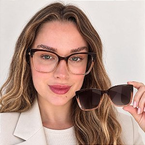 Clip-on 2 em 1 Camile marrom degradê – Armação para Grau Plus Size