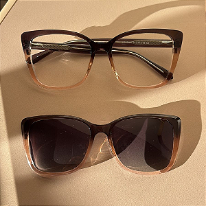 Clip-on 2 em 1 Camile marrom degradê – Armação para Grau Plus Size