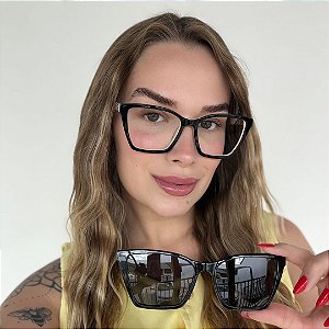 Armação para óculos de grau 2 em 1 clipon marrom com creme Nora