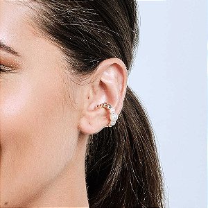 Piercing de pressão folheado a ouro com pérolas - Rommanel