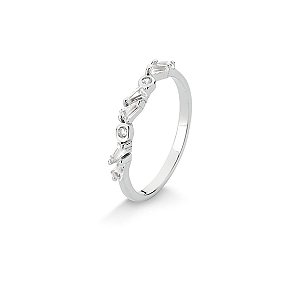 Anel zircônias geométricas em prata com rhodium
